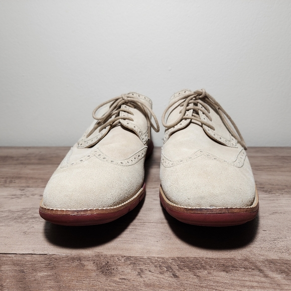 Cole Haan Grandsprint Wingtip Oxfords Mens Beige Suede Leather Shoes Size 10.5M - Picture 6 of 11